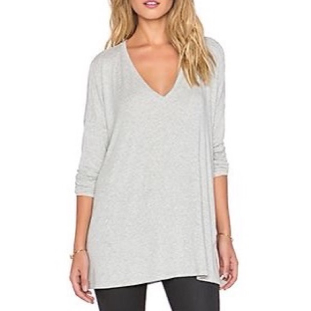 Vince V-Neck Jersey Long-Sleeve Tee, Gray